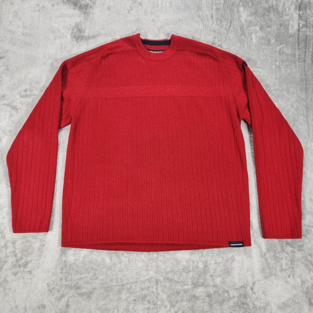 Vintage Abercrombie & Fitch Sweater Mens XL A-1892 Red Ribbed Crewneck Knit